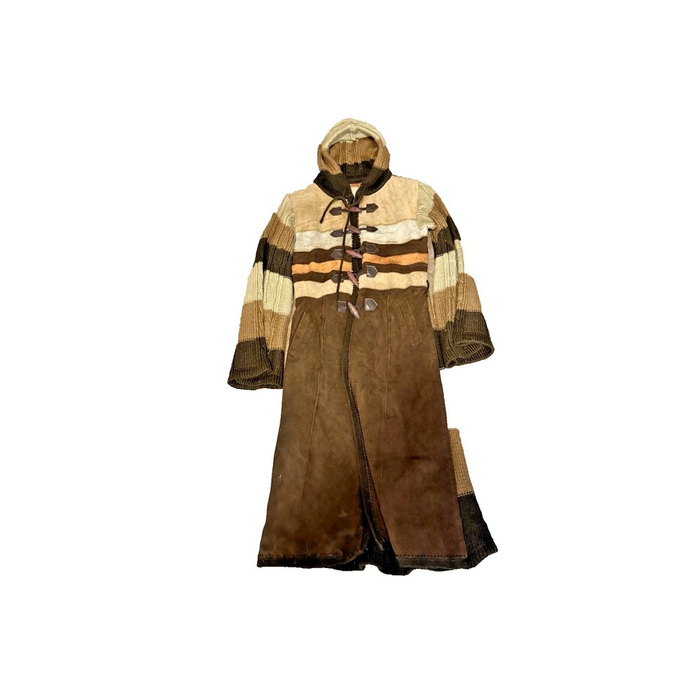 Vintage 1970s‎ Edelstein Imports Suede Patchwork Hooded Coat Boho Folk Festival - Picture 2 of 9